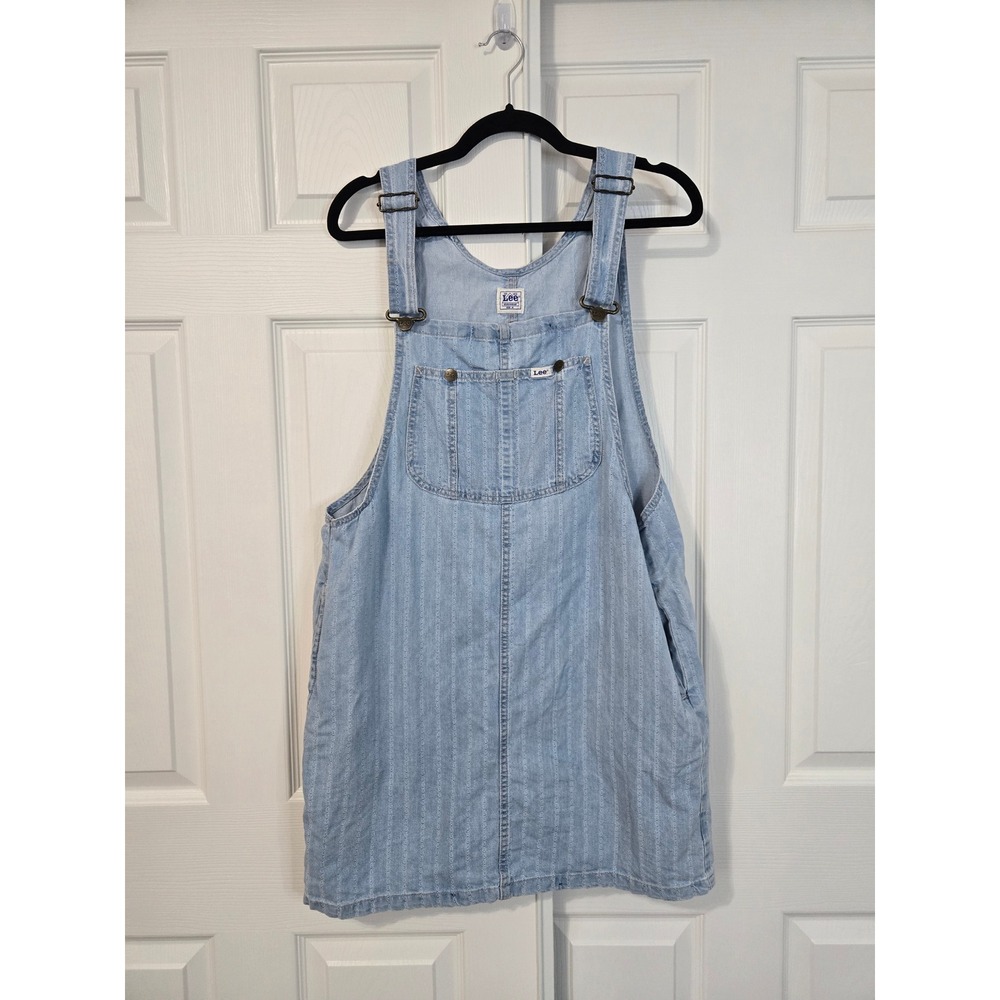 Lee Workwear Women Light Wash Pinstripe Denim Overall Pinafore Dress Size M